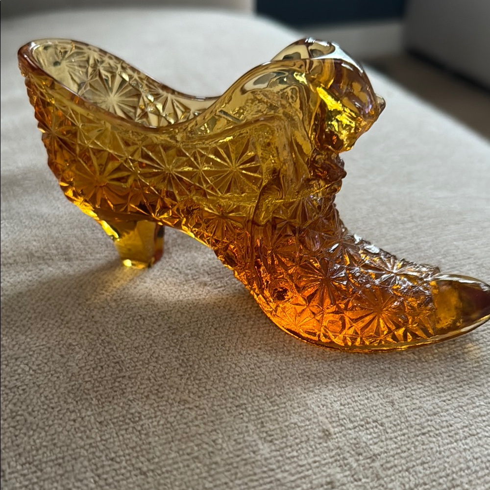 Fenton Orange Glass Shoe Accent Decor